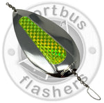 Kokanee Dodger - Pure Silver with Chartreuse Scale Center -  UV Coated