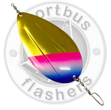 Kokanee Dodger – Gold with Pink, White & Blue Rainbow Tip
