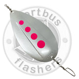 Kokanee Dodger – Pearl White with Pink Center Dots