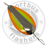 Kokanee Dodger – Nickel with Orange to Yellow Fade Net Finish